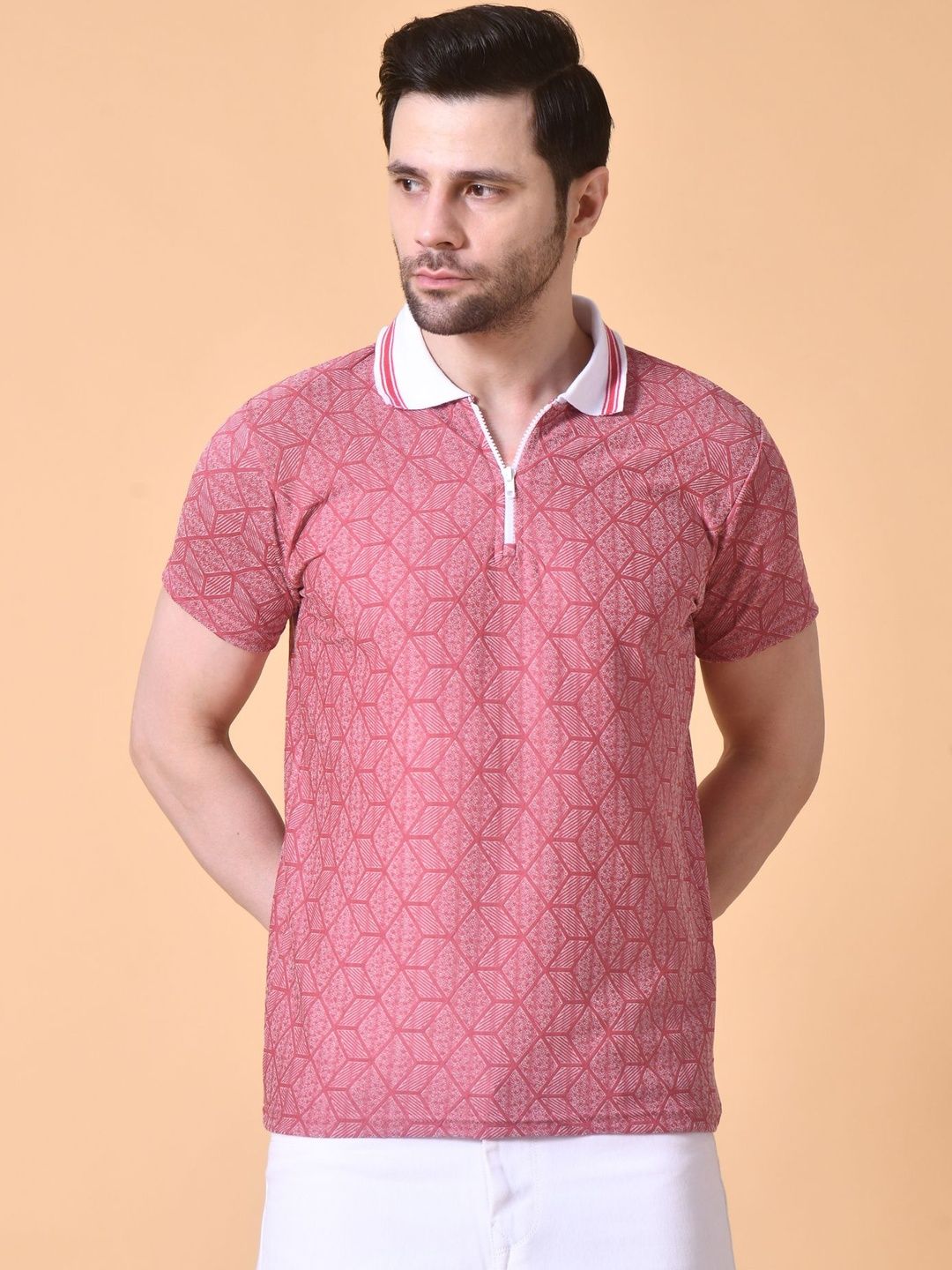 BAESD Men Printed Polo Collar Applique T-shirt
