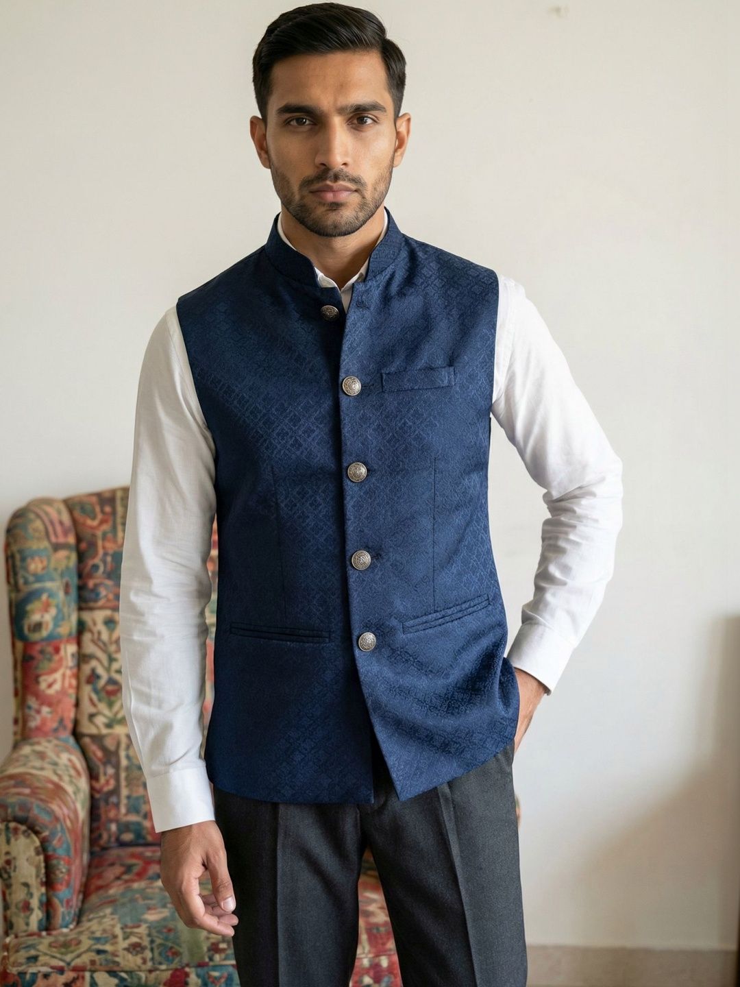 HERE&NOW Woven Design Woven Nehru Jackets
