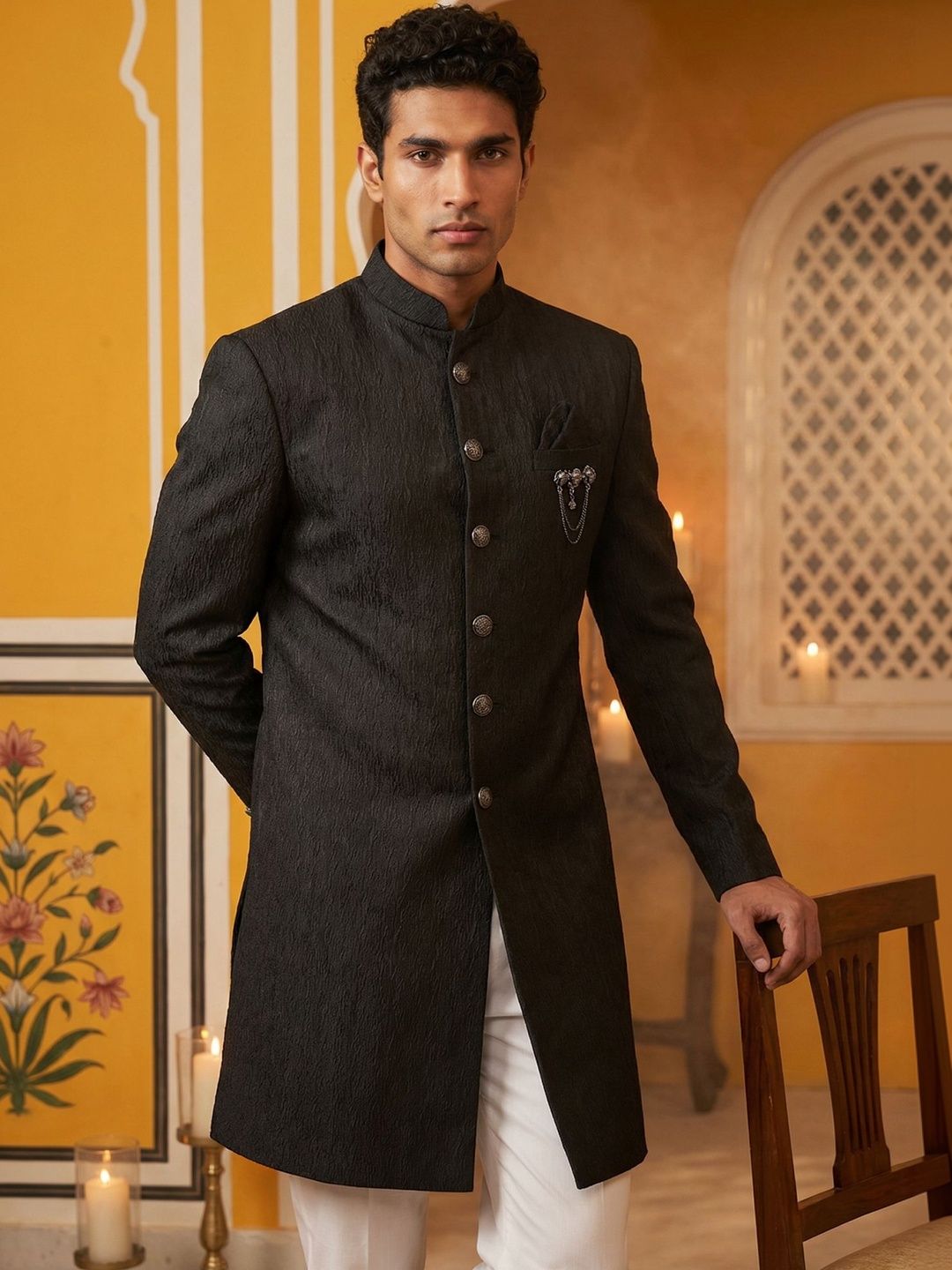 Jompers Embroidered Mandarin Collar Sherwani