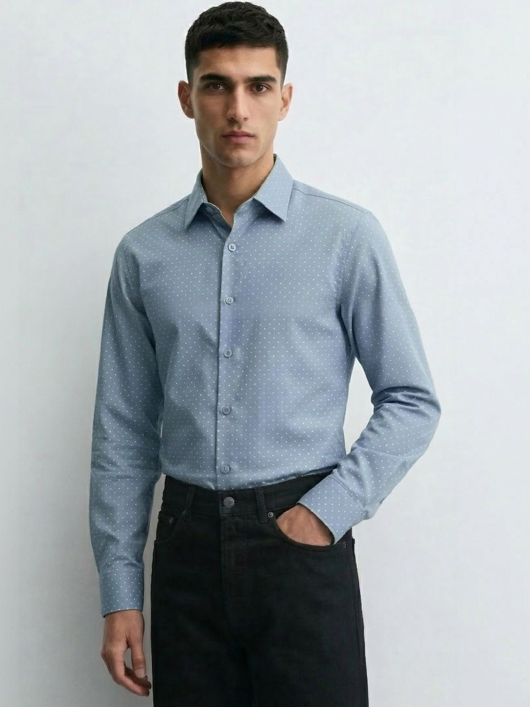MISCHIEF MONKEY Men Classic Polka Dot Printed Casual Shirt