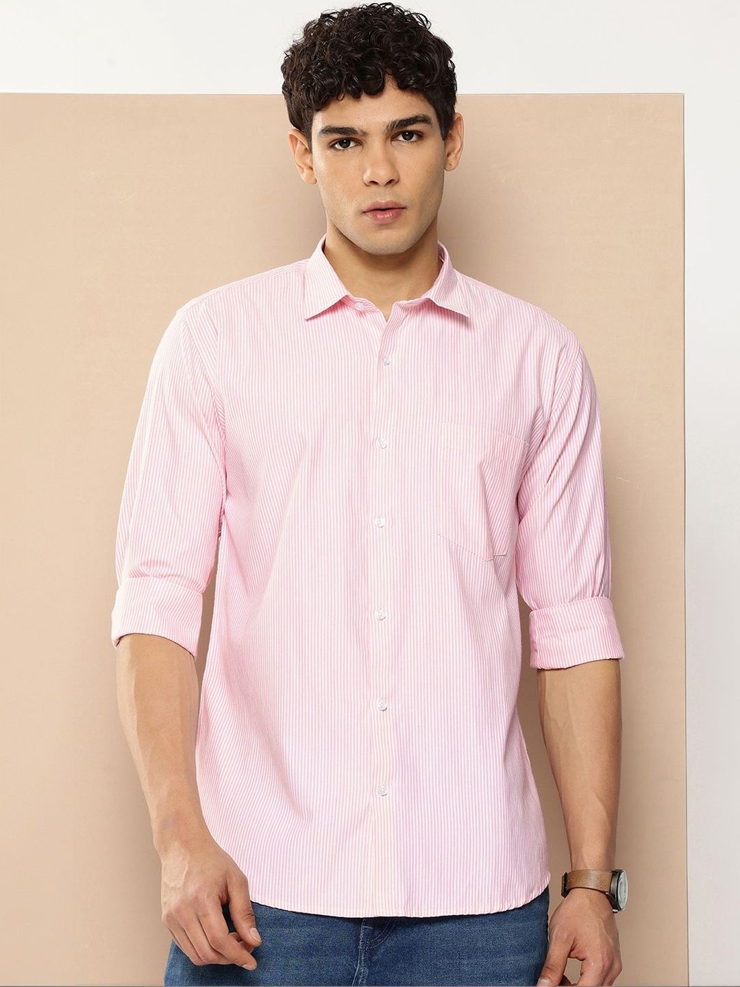R.Code by The Roadster Life Co. Men Premium Slim Fit Striped Formal Shirt