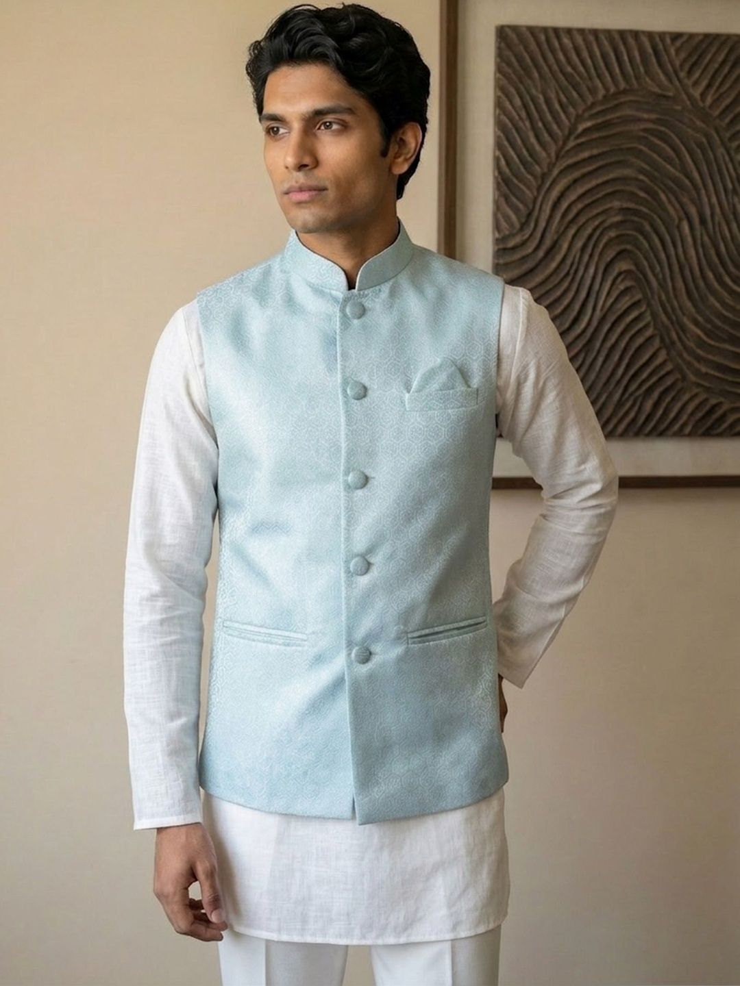 HERE&NOW Embroidered Woven Nehru Jackets