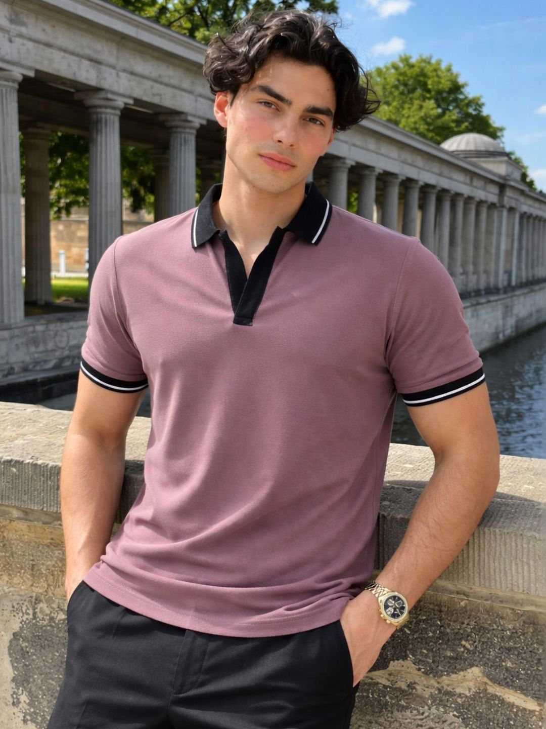 Rigo Rigo Men Polo Collar T-shirt