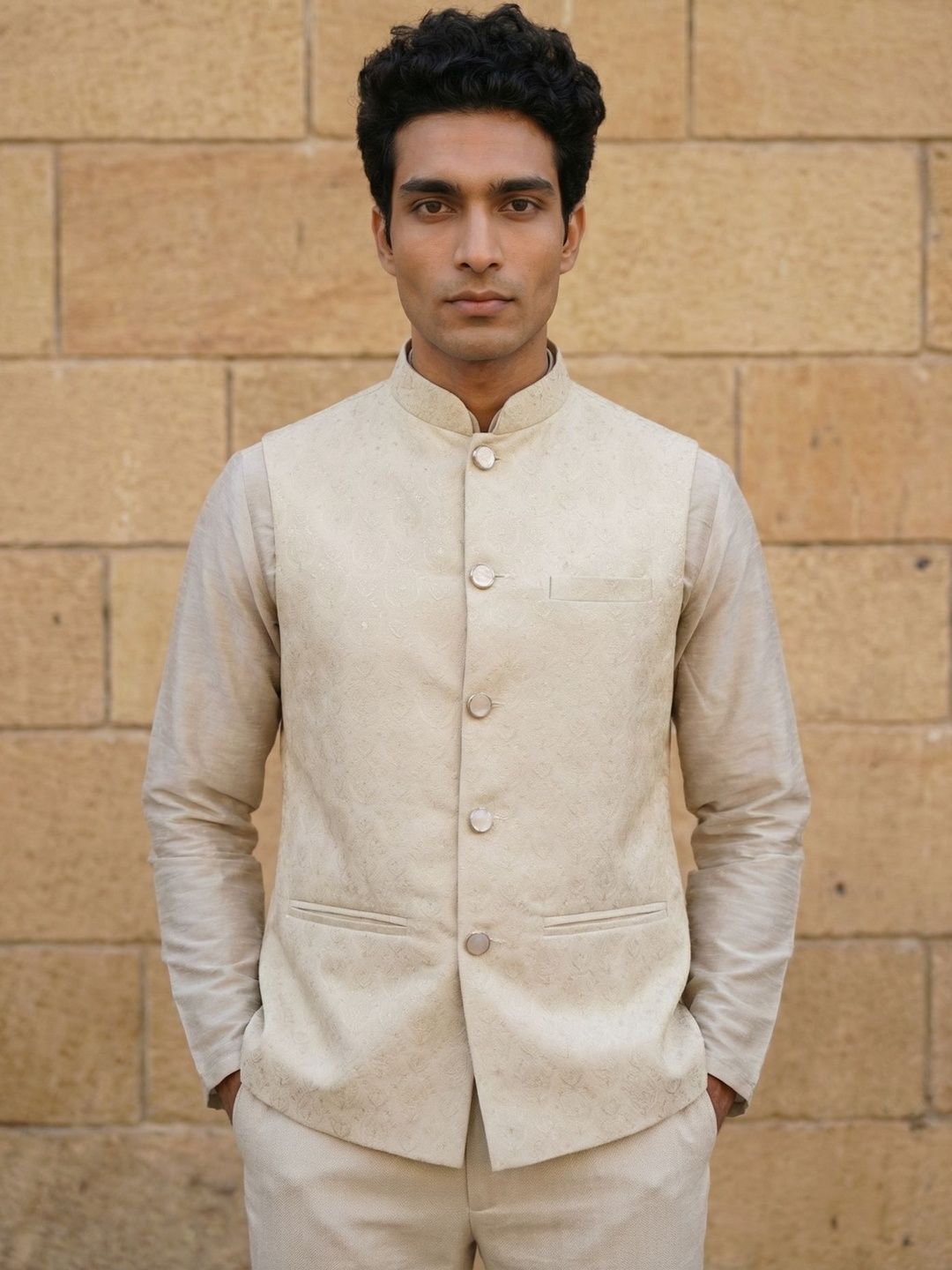 HERE&NOW Embroidered Woven Nehru Jackets