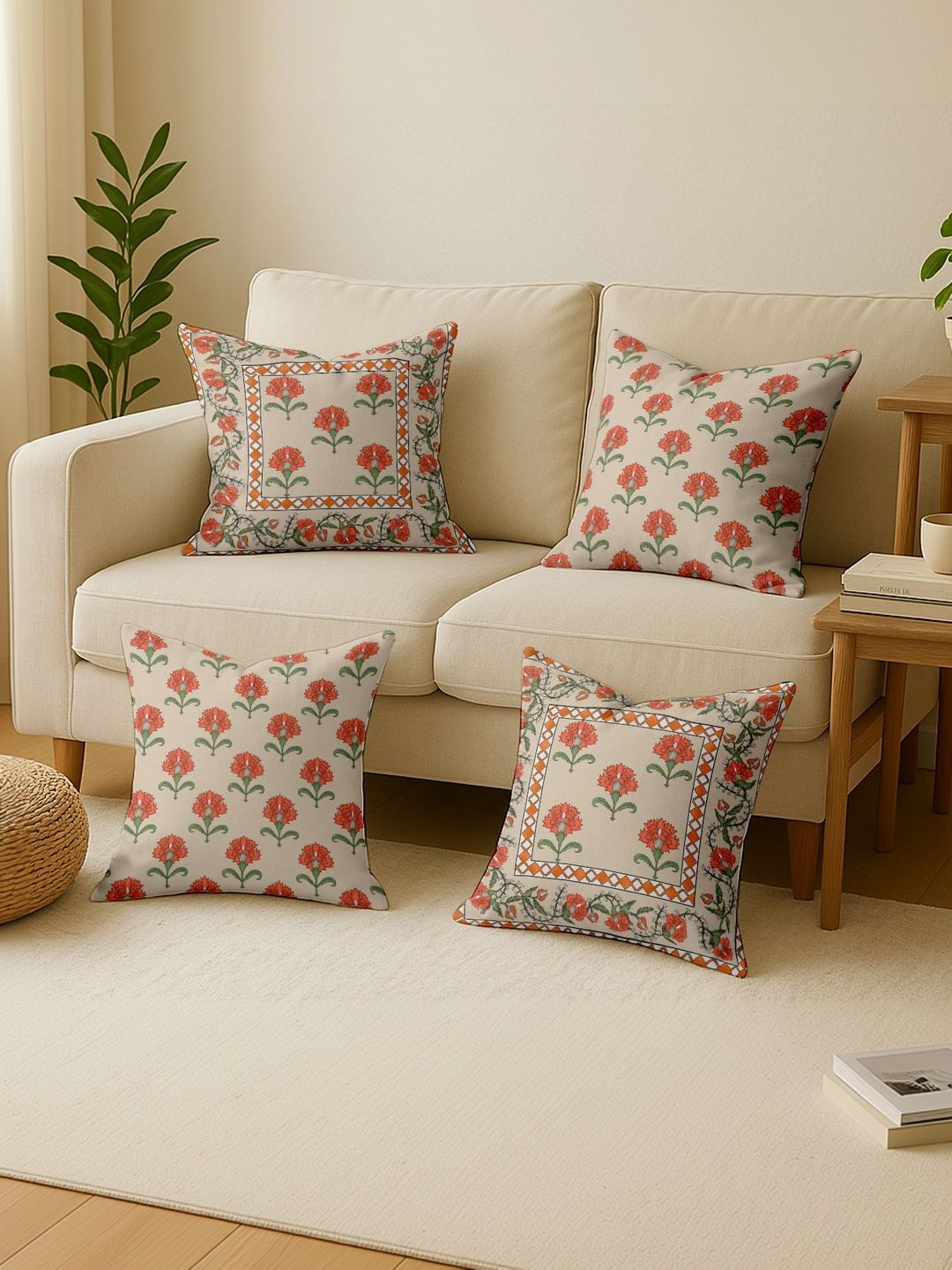 Vargottam Vargottam Coral Set of 4 Square Cushion Covers