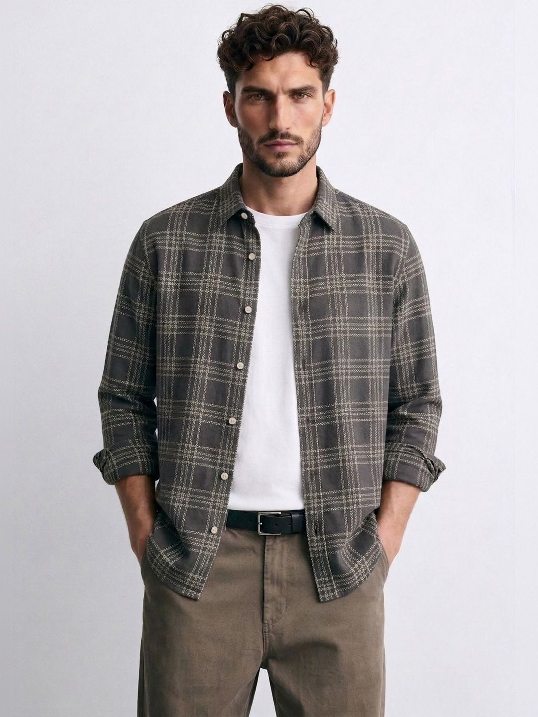 MISCHIEF MONKEY MISCHIEF MONKEY Men Classic Gingham Checks Checked Casual Shirt