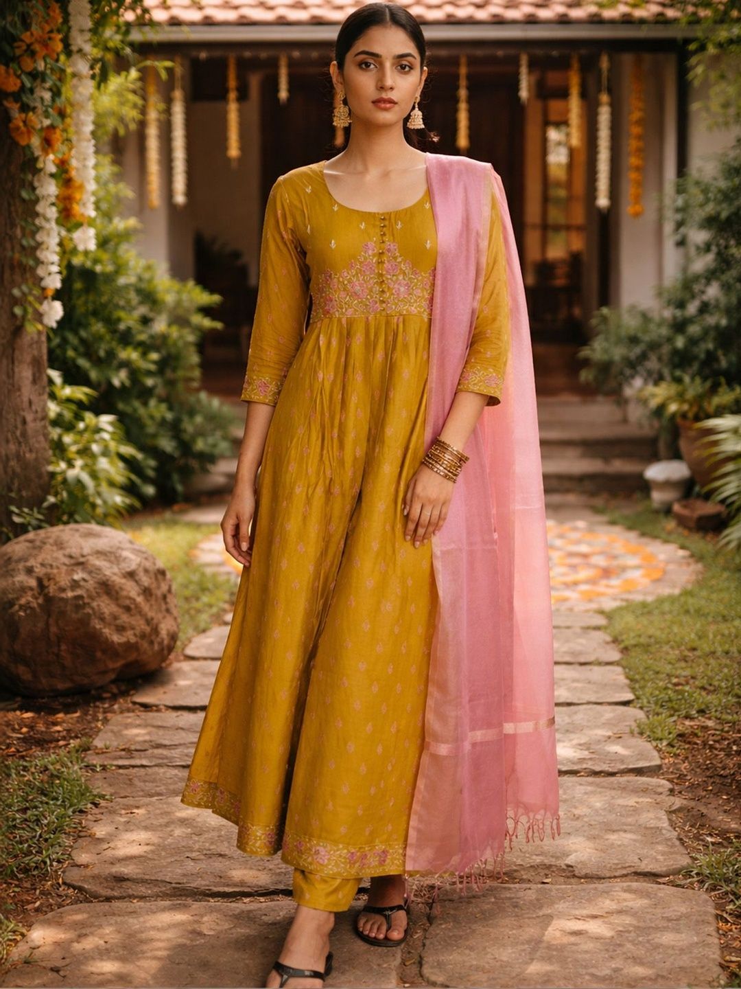 Rangita Women Embroidered Regular Kurta with Trousers & With Dupatta
