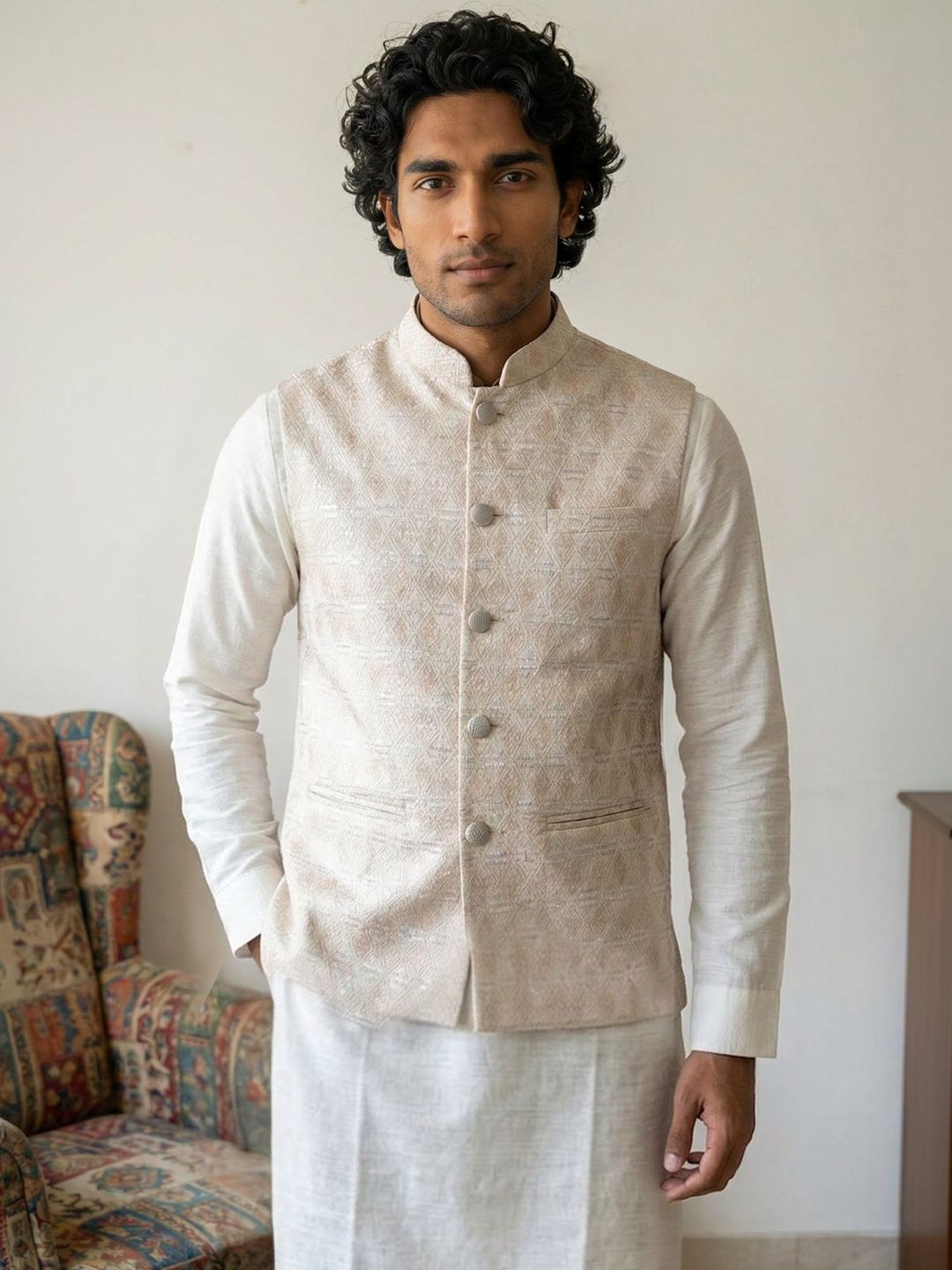 HERE&NOW Embroidered Woven Nehru Jackets