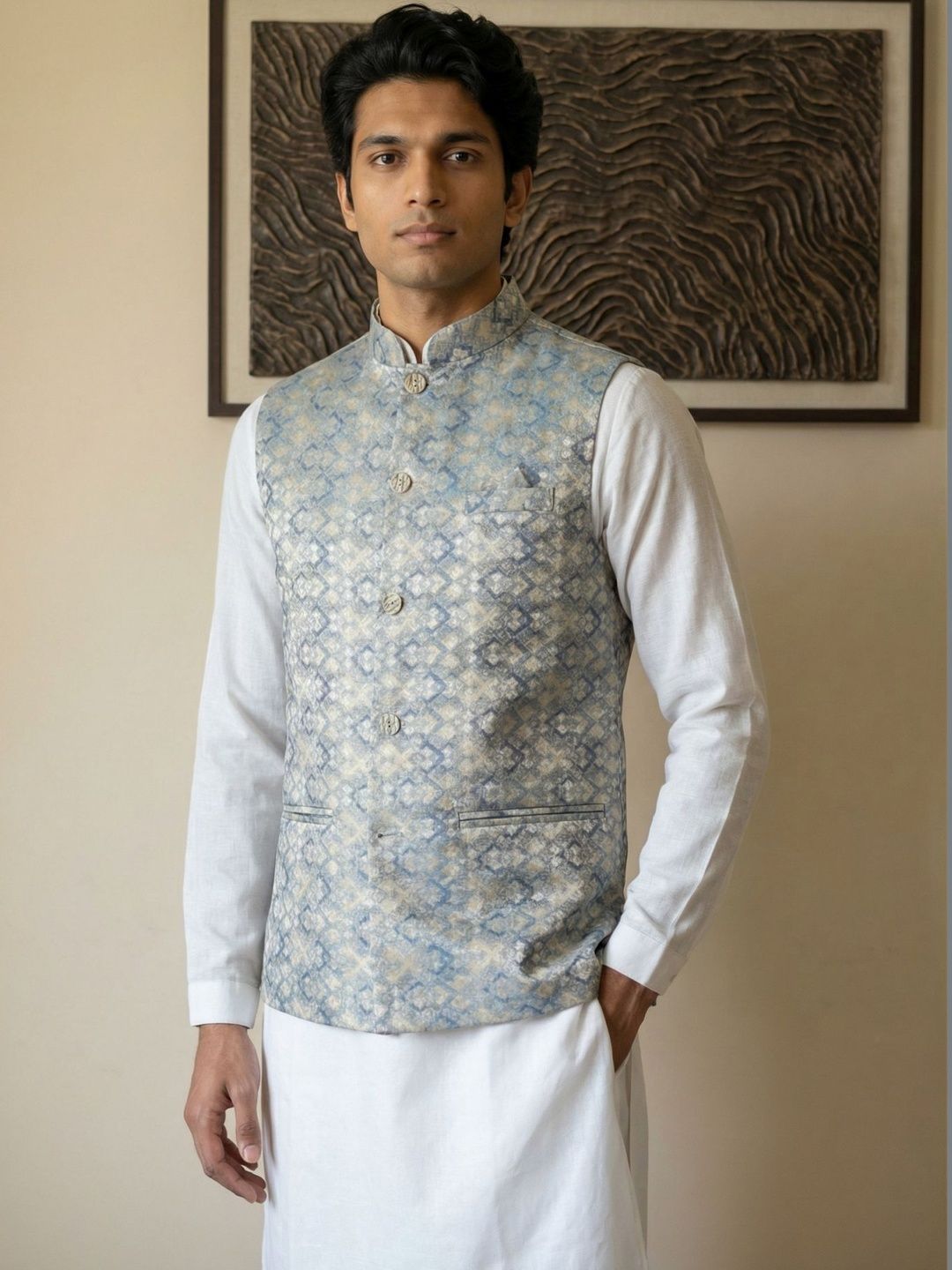 HERE&NOW Embroidered Woven Nehru Jackets