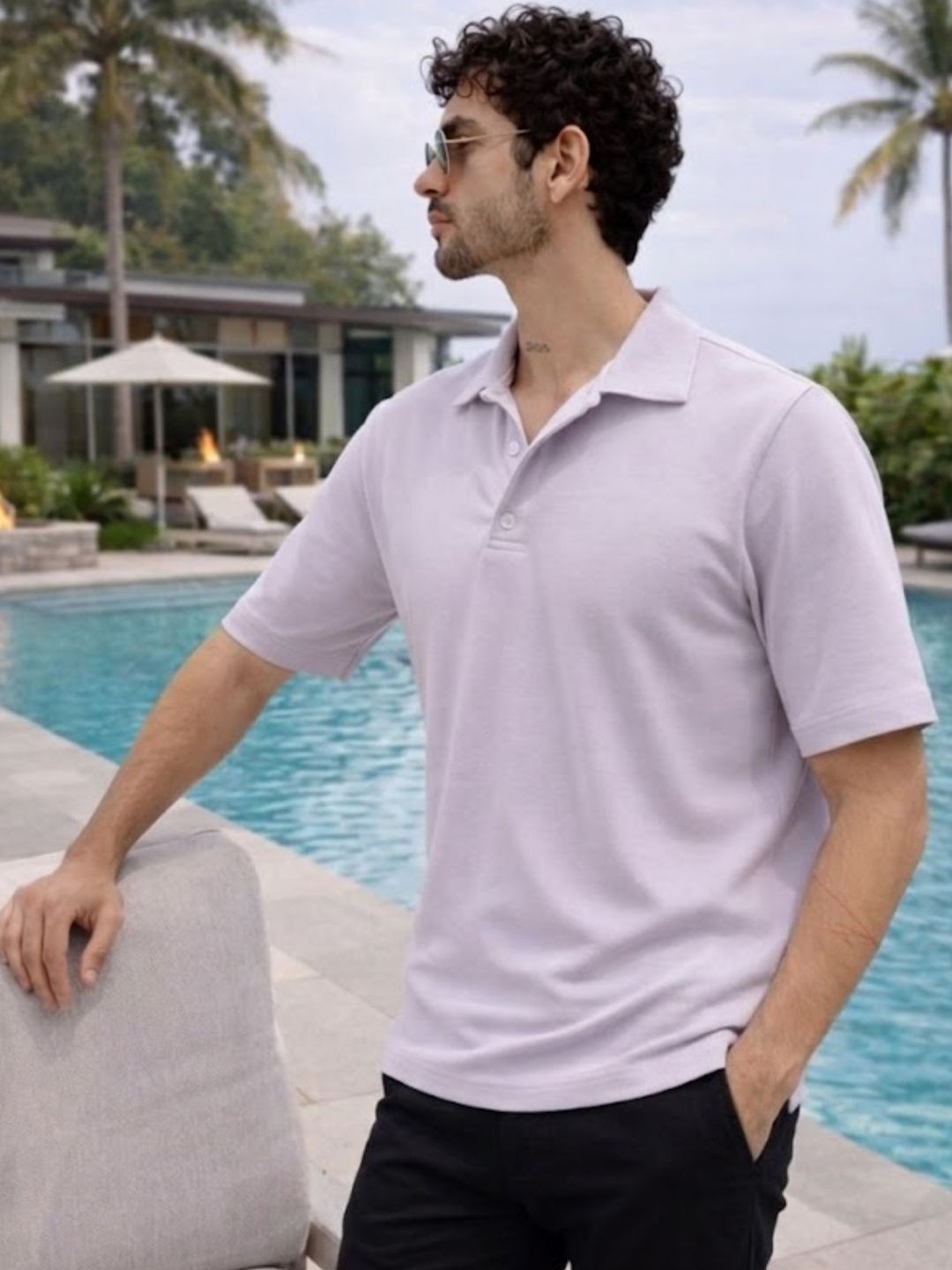 HERE&NOW Men Polo Collar T-shirt