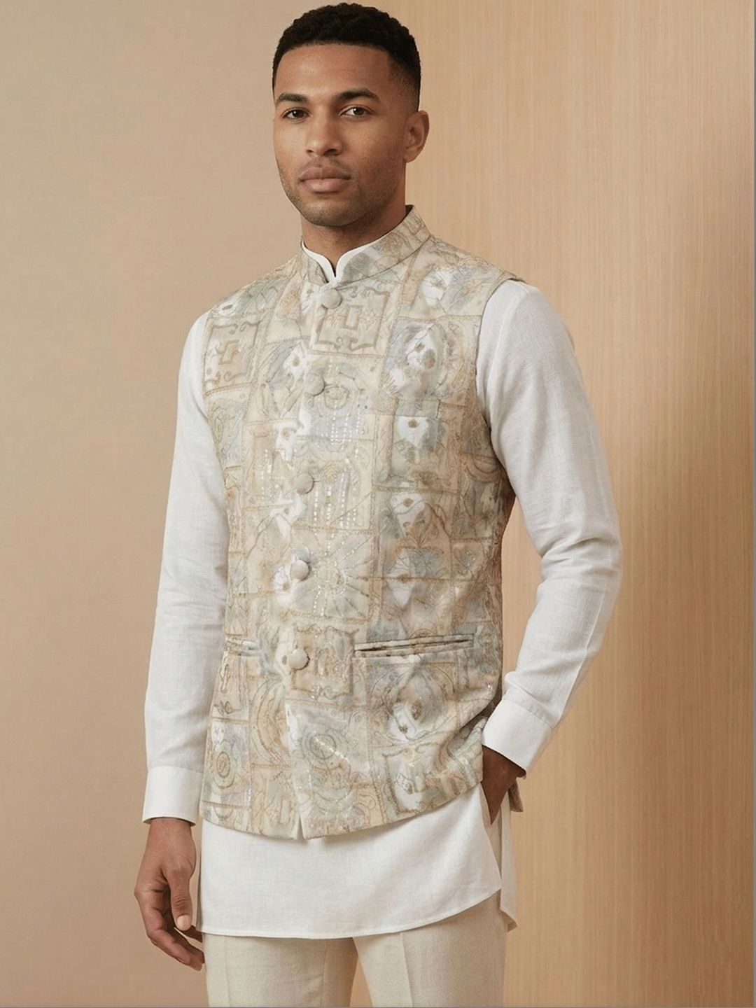 HERE&NOW Embroidered Woven Nehru Jackets
