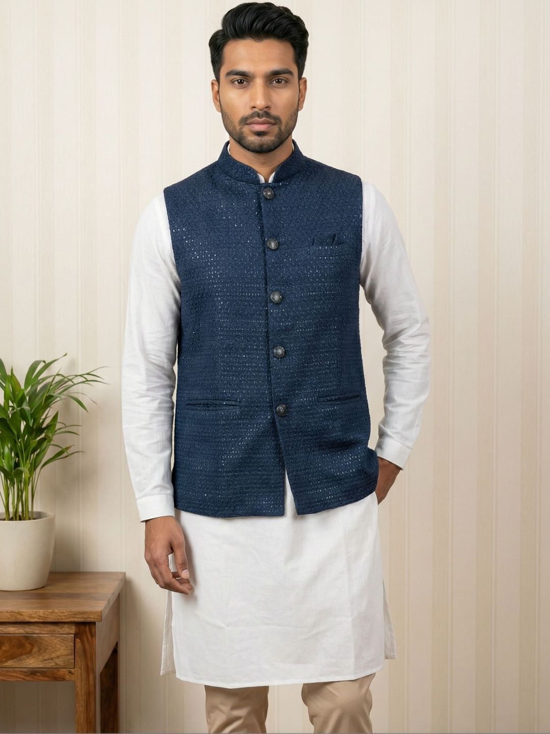 HERE&NOW Embroidered Woven Nehru Jackets
