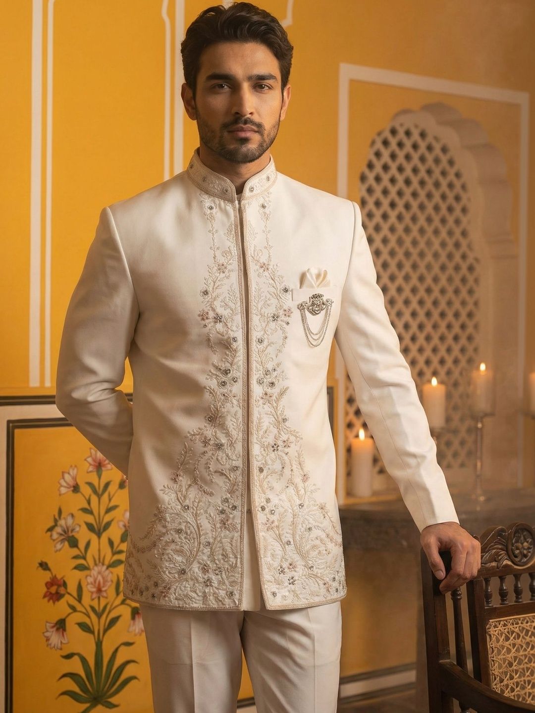 Jompers Embroidered Mandarin Collar Sherwani