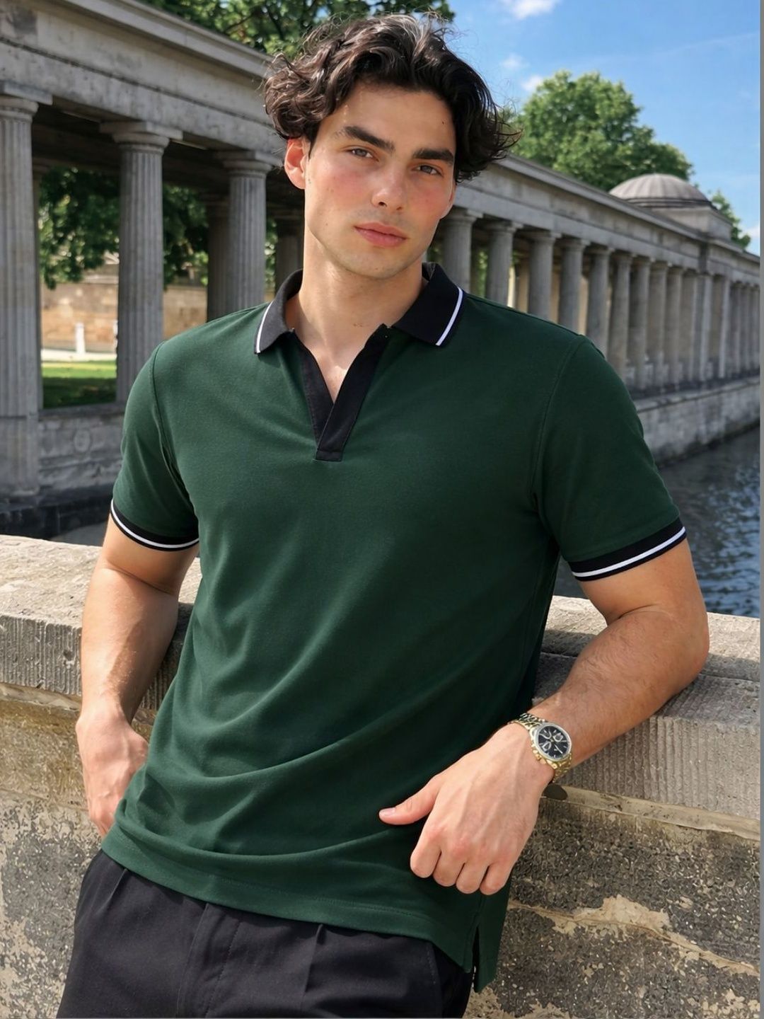 HERE&NOW Men Polo Collar T-shirt