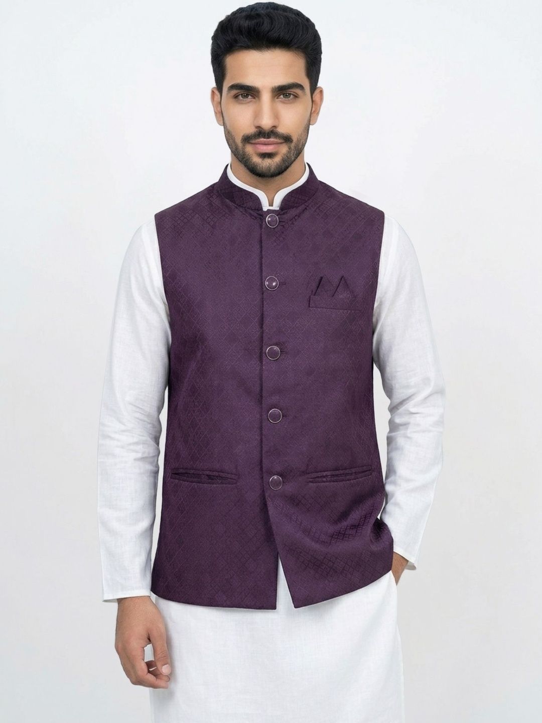 HERE&NOW Self-Design Woven Nehru Jackets