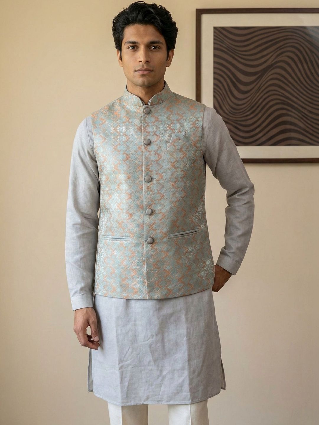HERE&NOW Embroidered Woven Nehru Jackets