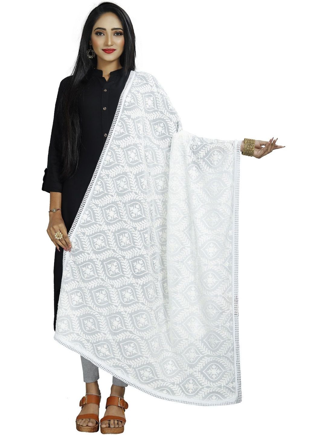 Avni N Anvi Embroidered Dupatta with Chikankari
