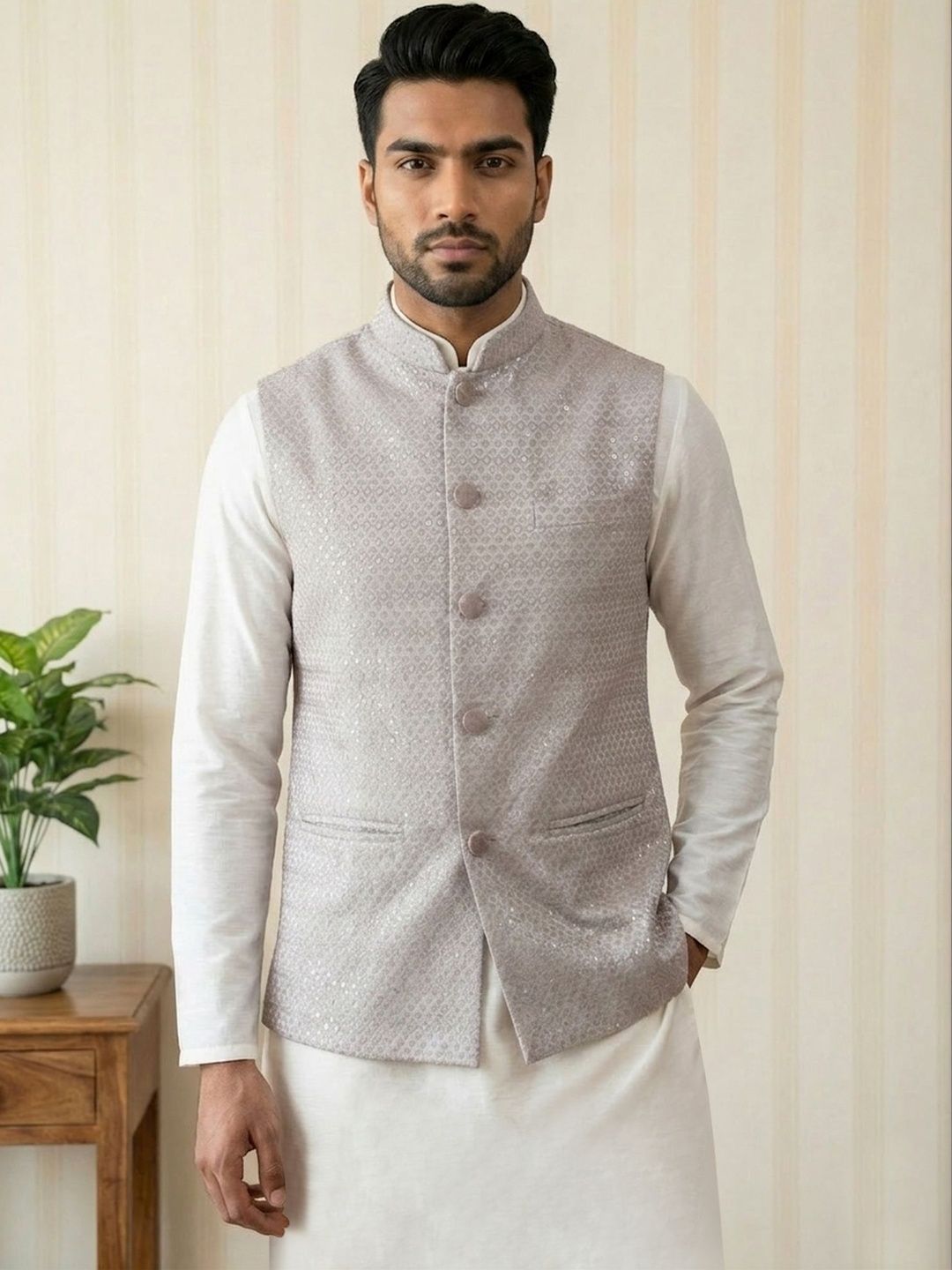 HERE&NOW Embroidered Woven Nehru Jackets