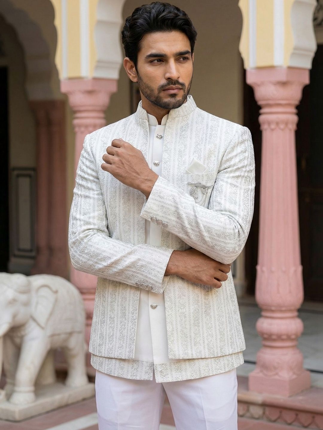 Jompers Embroidered Mandarin Collar Sherwani