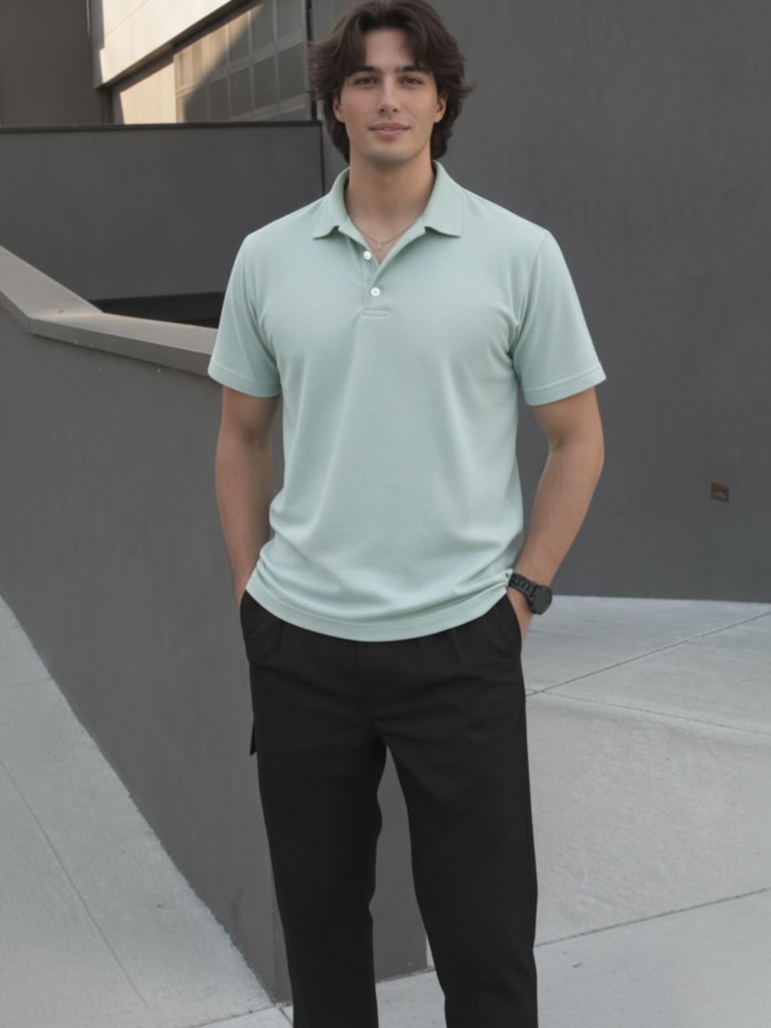 HERE&NOW Men Polo Collar T-shirt