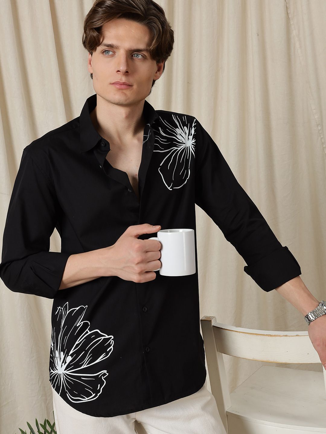 Eszett Petaled Floral Cotton Long Sleeves Shirt