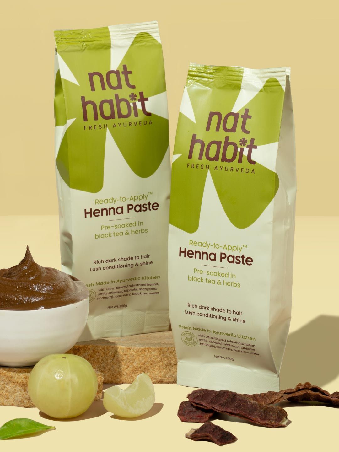 Nat Habit 2Pcs Ready-To-Apply Henna Paste with Black Tea & Herbs 220g each - Rich Brown