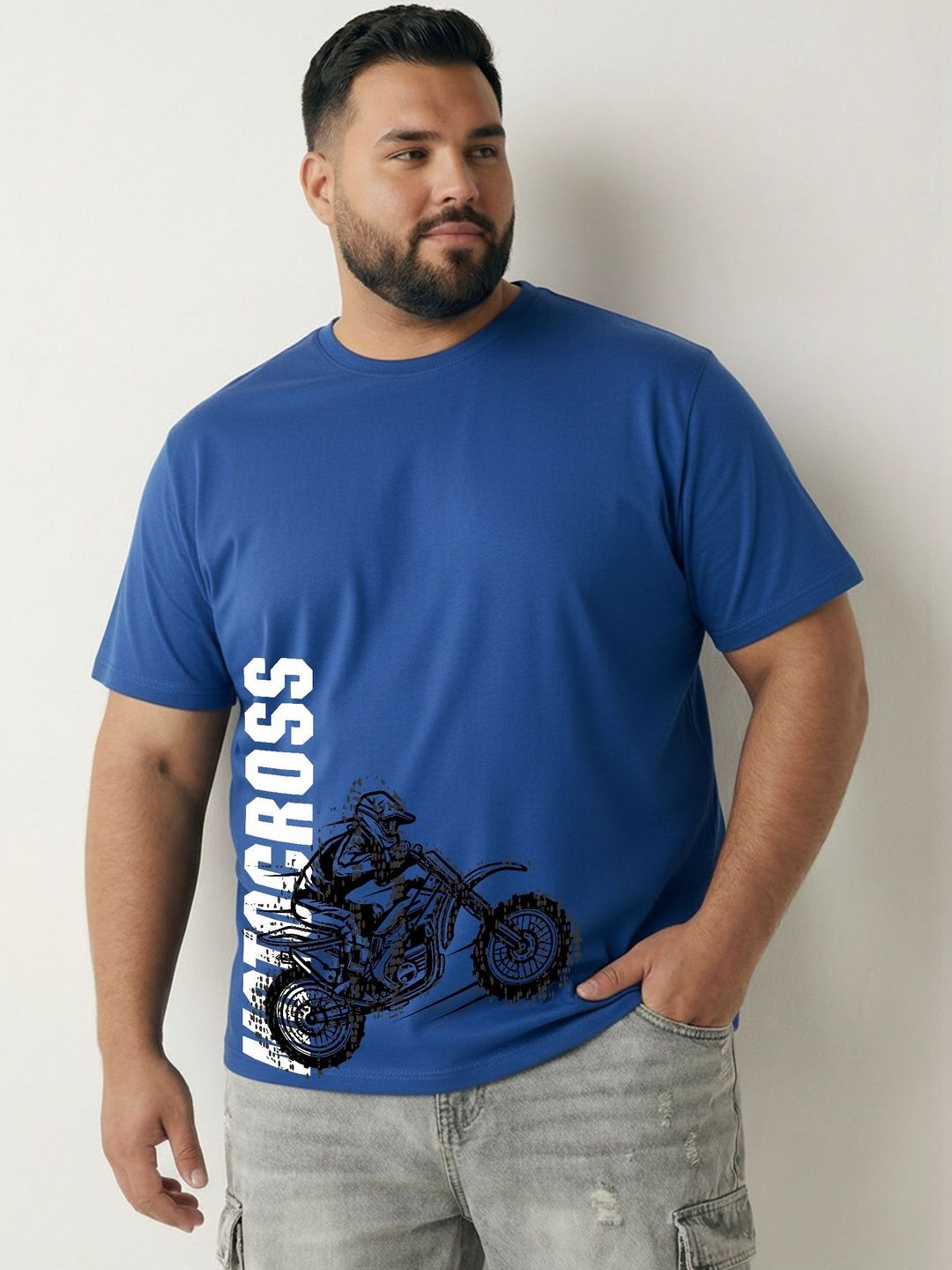 Toodle Plus Men Plus Size Pure Cotton Printed Regular Fit Casual T-Shirt