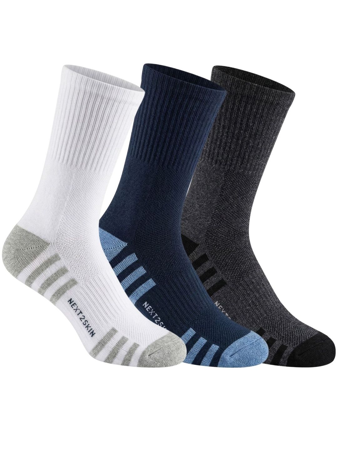 N2S NEXT2SKIN Men Pack of 3 Cotton Assorted Ankle Length Socks