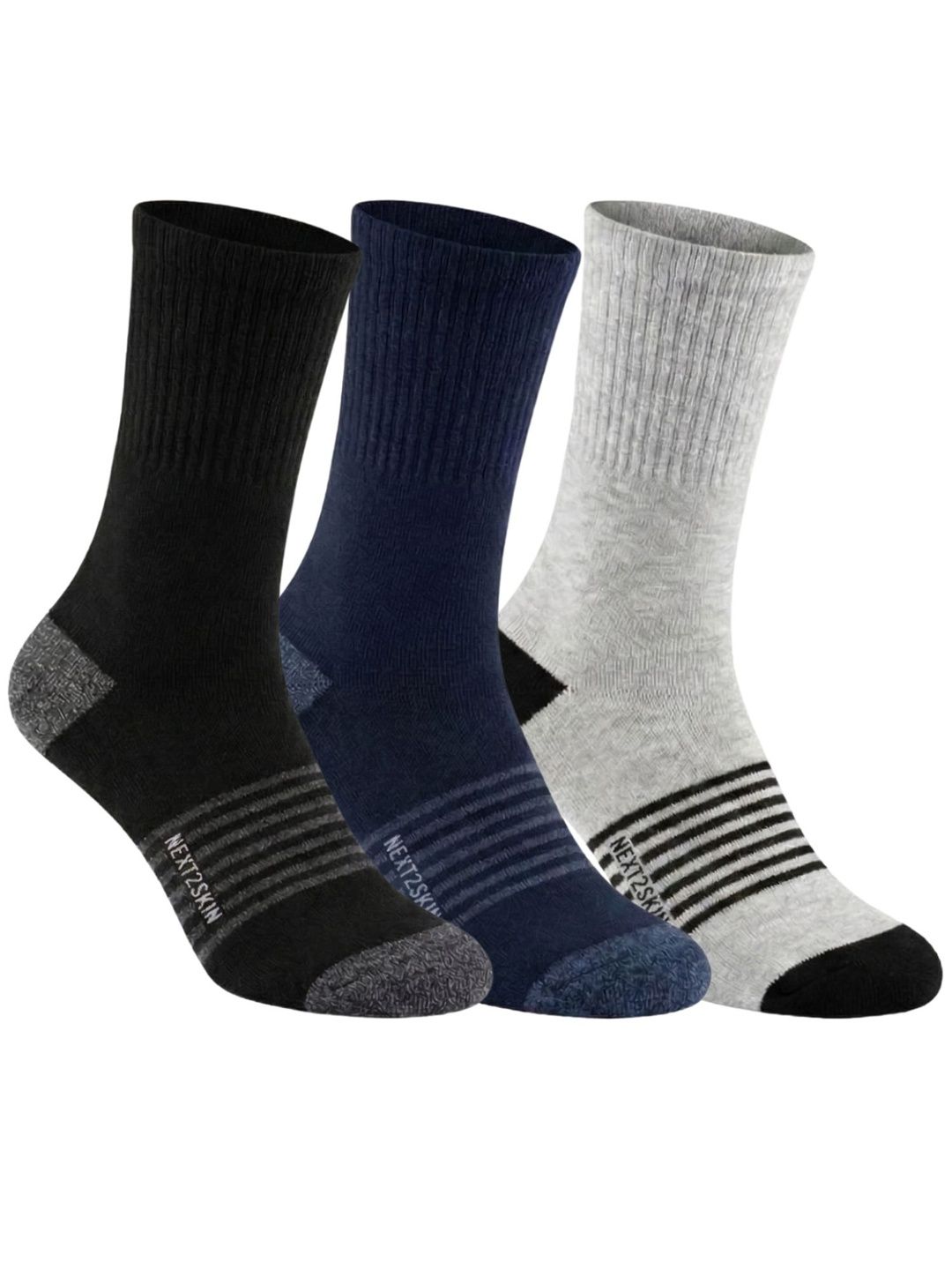 N2S NEXT2SKIN Men Pack of 3 Cotton Assorted Ankle Length Socks