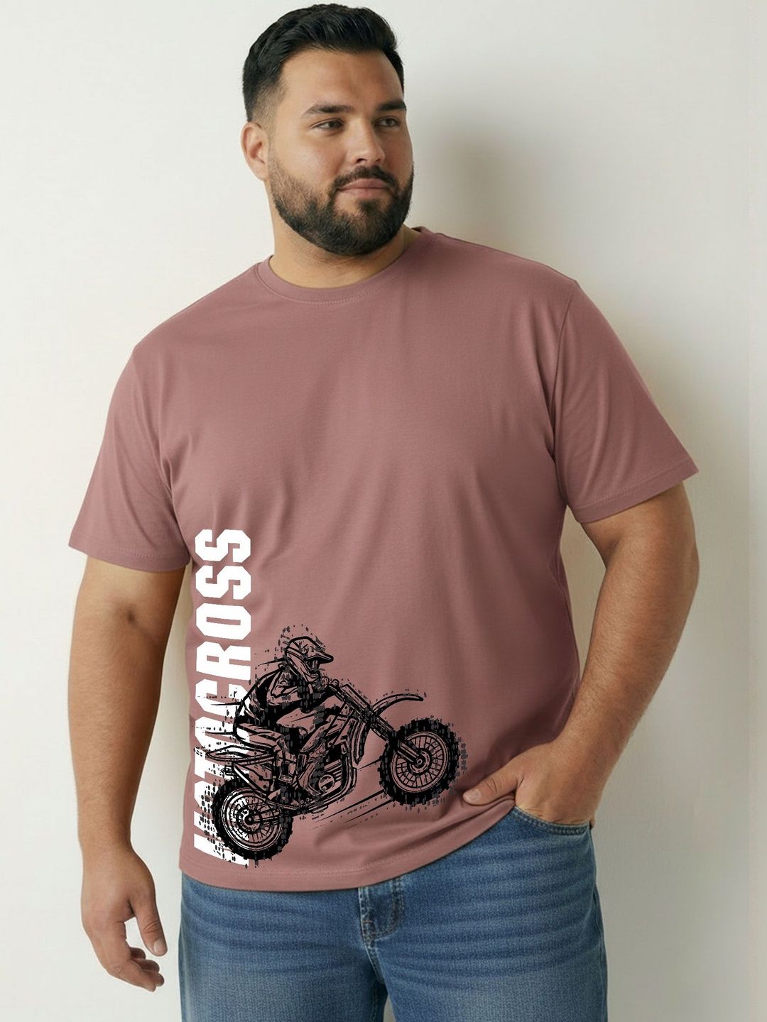 Toodle Plus Men Plus Size Pure Cotton Printed Regular Fit Casual T-Shirt