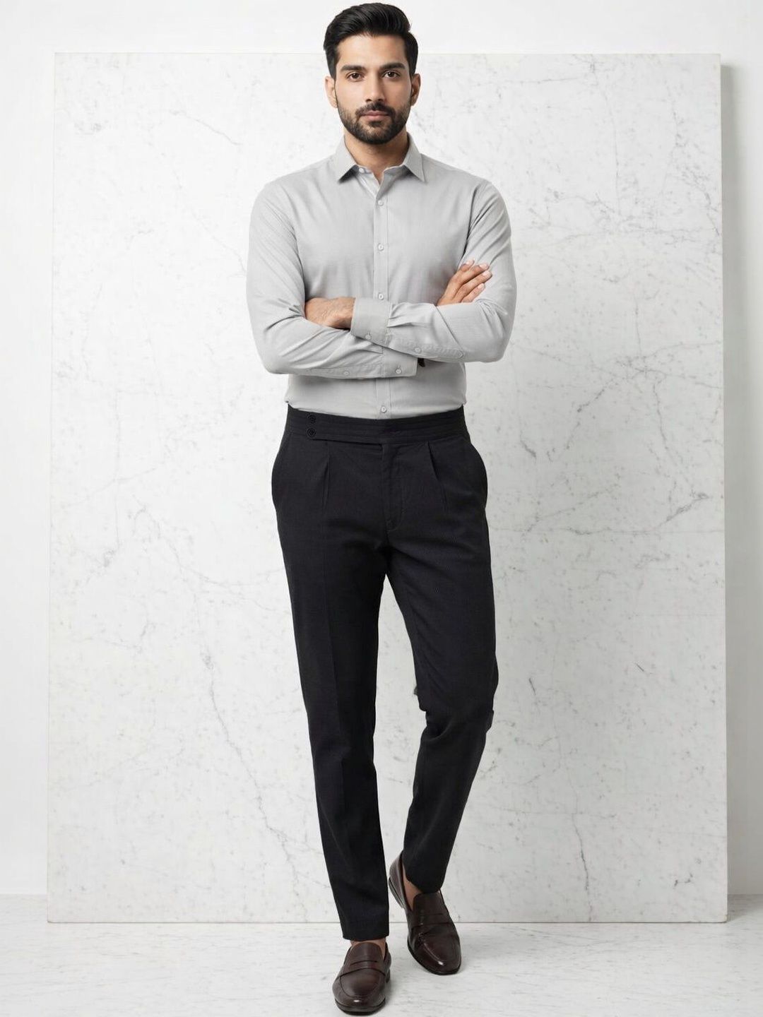 The Roadster Lifestyle Co Men Pure Cotton Slim Fit Pleated Formal Trousers