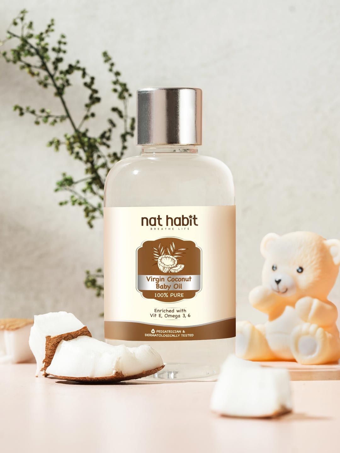 Nat Habit 100% Pure Virgin Coconut Baby Oil with Vitamin E & Omega 3,6 - 100ml