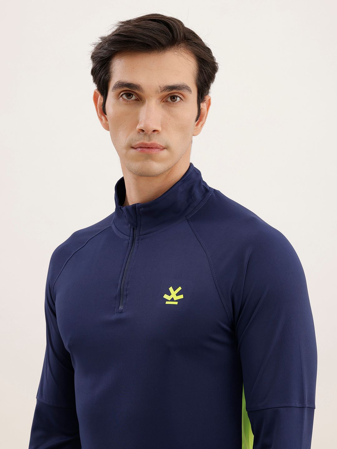 WROGN ACTIVE Men Navy Blue Solid High Neck T-shirt