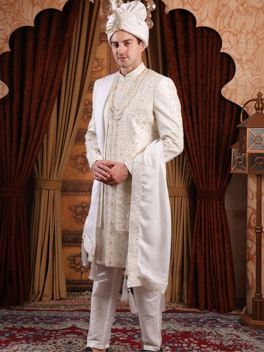 Dulha Ghar Embroidered Mandarin Collar Sherwani
