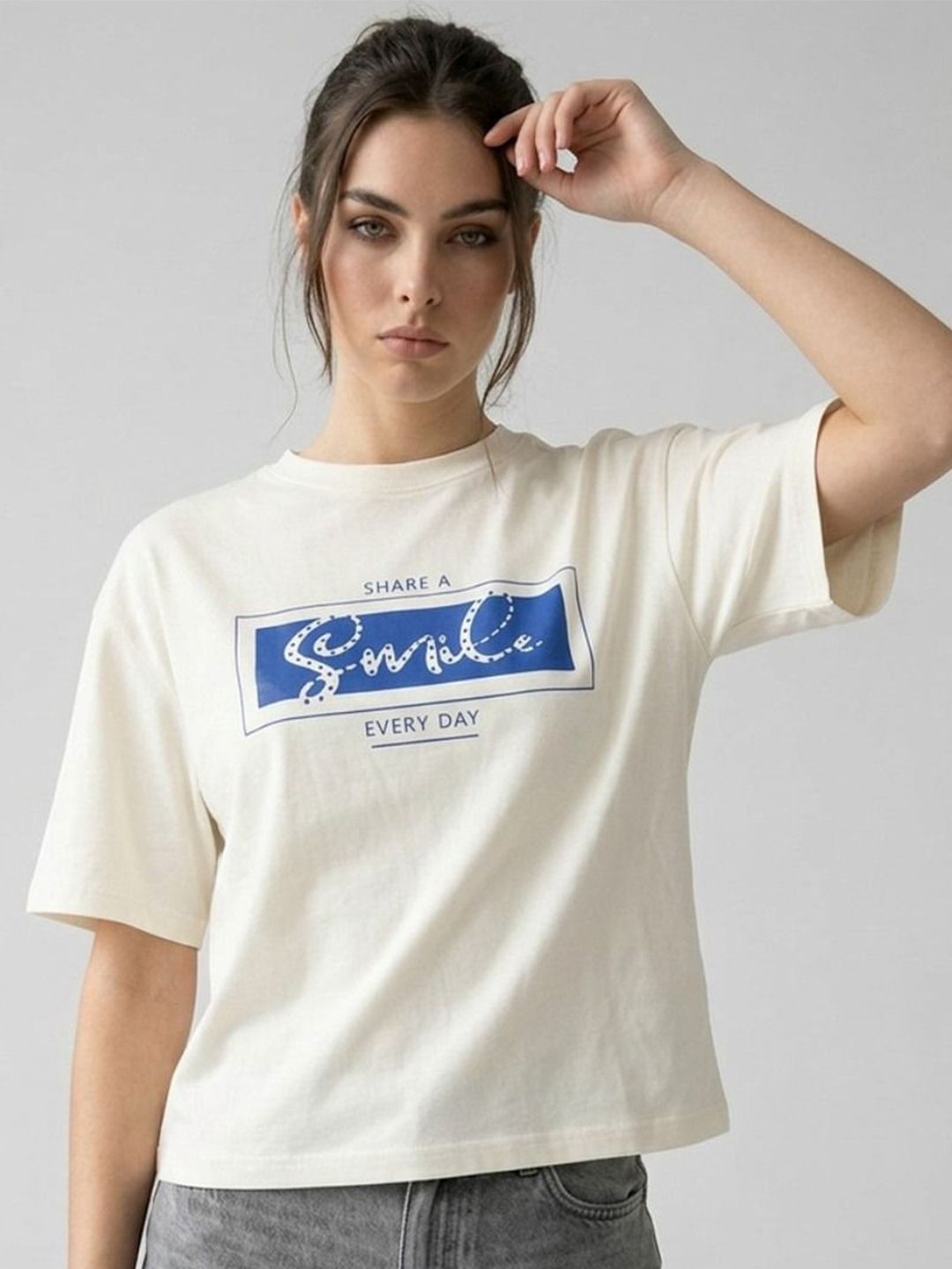 glitchez Typography Printed Round Neck Cotton T-Shirt