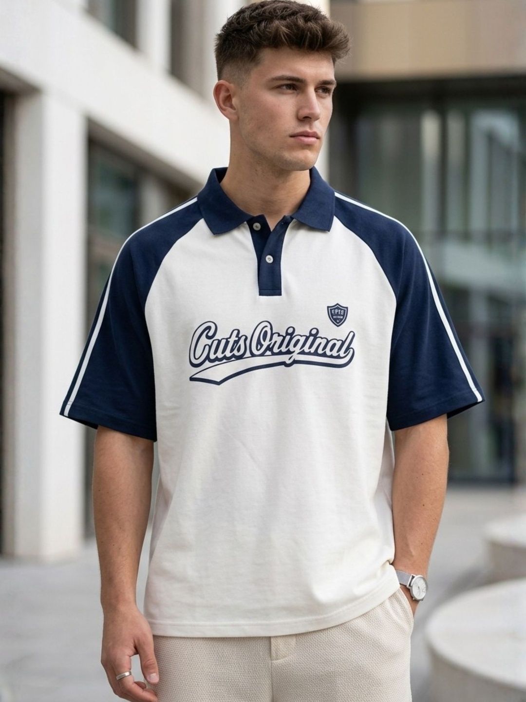 JUMPCUTS Men Typography Printed Polo Collar T-shirt