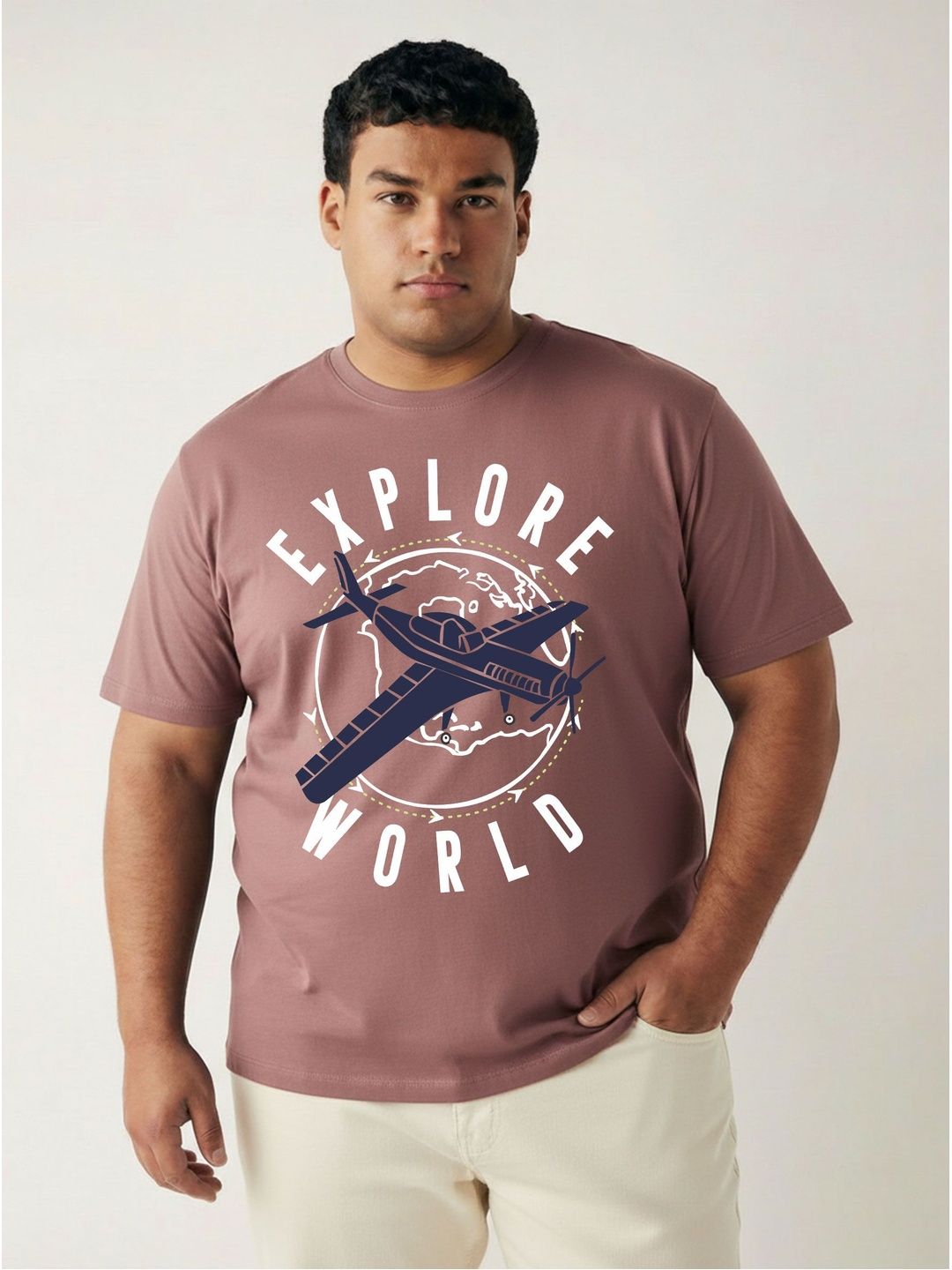 Toodle Plus Men Plus Size Pure Cotton Printed Regular Fit Casual T-Shirt