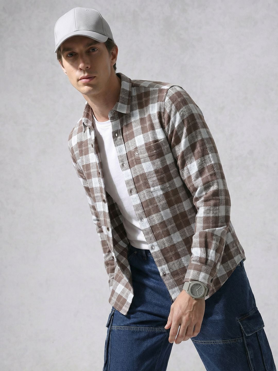 WROGN Slim Fit Checked Pure Cotton Casual Shirt