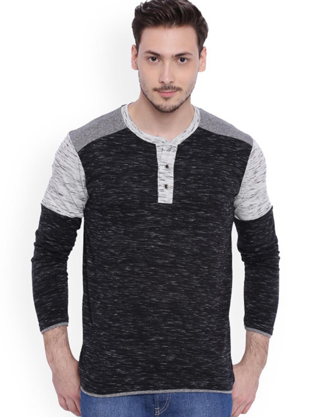 CAHOOT Men Colourblocked Henley Neck T-shirt