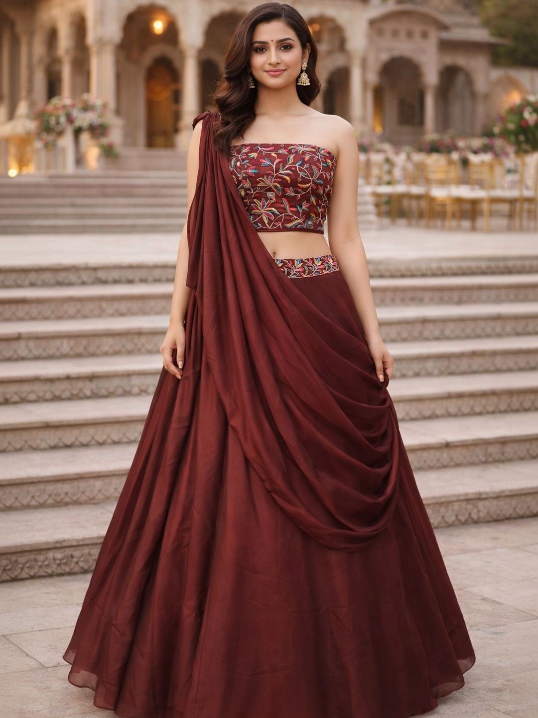 Warthy Ent Embroidered Sequinned Ready to Wear Lehenga & Unstitched Blouse With Dupatta