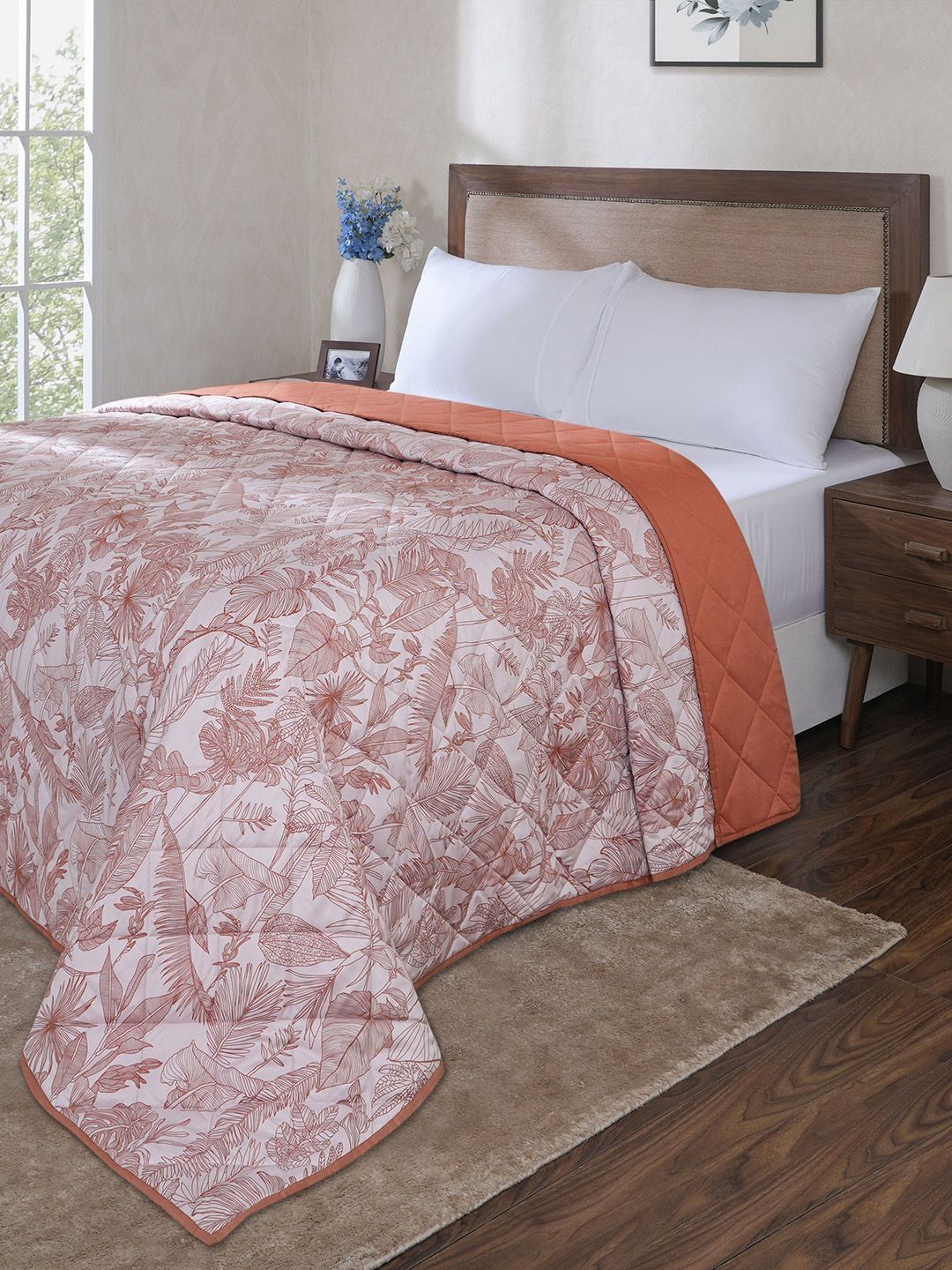 MASPAR MASPAR Red & Peach Printed Lightweight AC Room Double Bed Quilt
