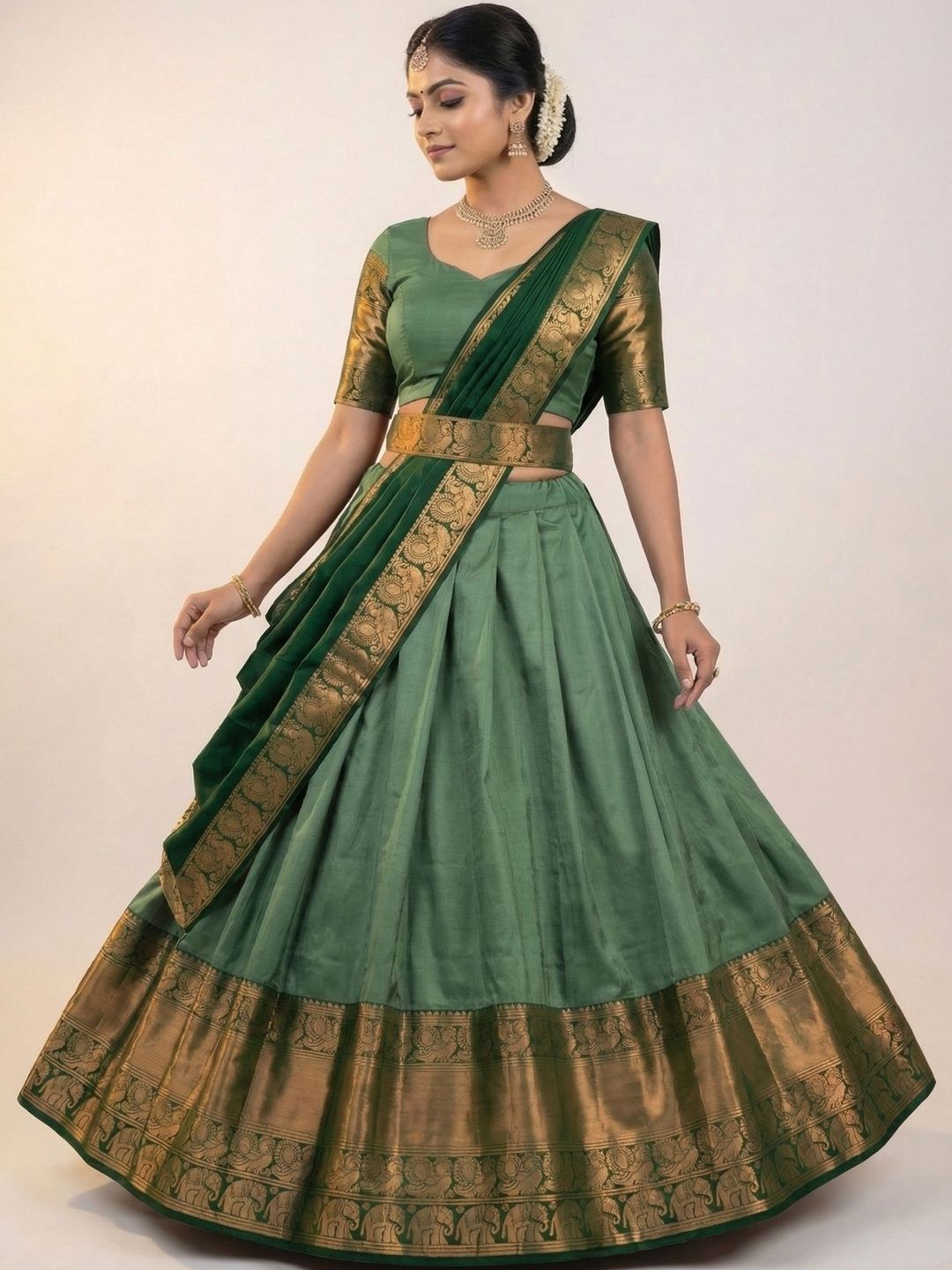 SHAVIDR ENTERPRISE Block Print Unstitched Lehenga & Blouse With Dupatta