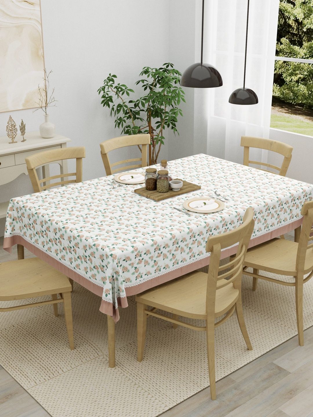 Home Ecstasy Home Ecstasy Brown Pure Cotton Dining Table Cover For 6-8 Seater 60 x 90 Inches