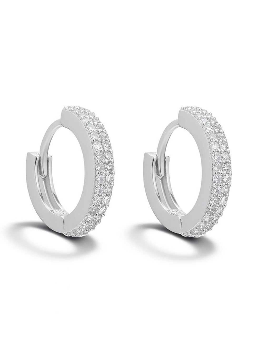 PALMONAS 925 Sterling Silver Rhodium-Plated American Diamond Studded Hoop Earrings