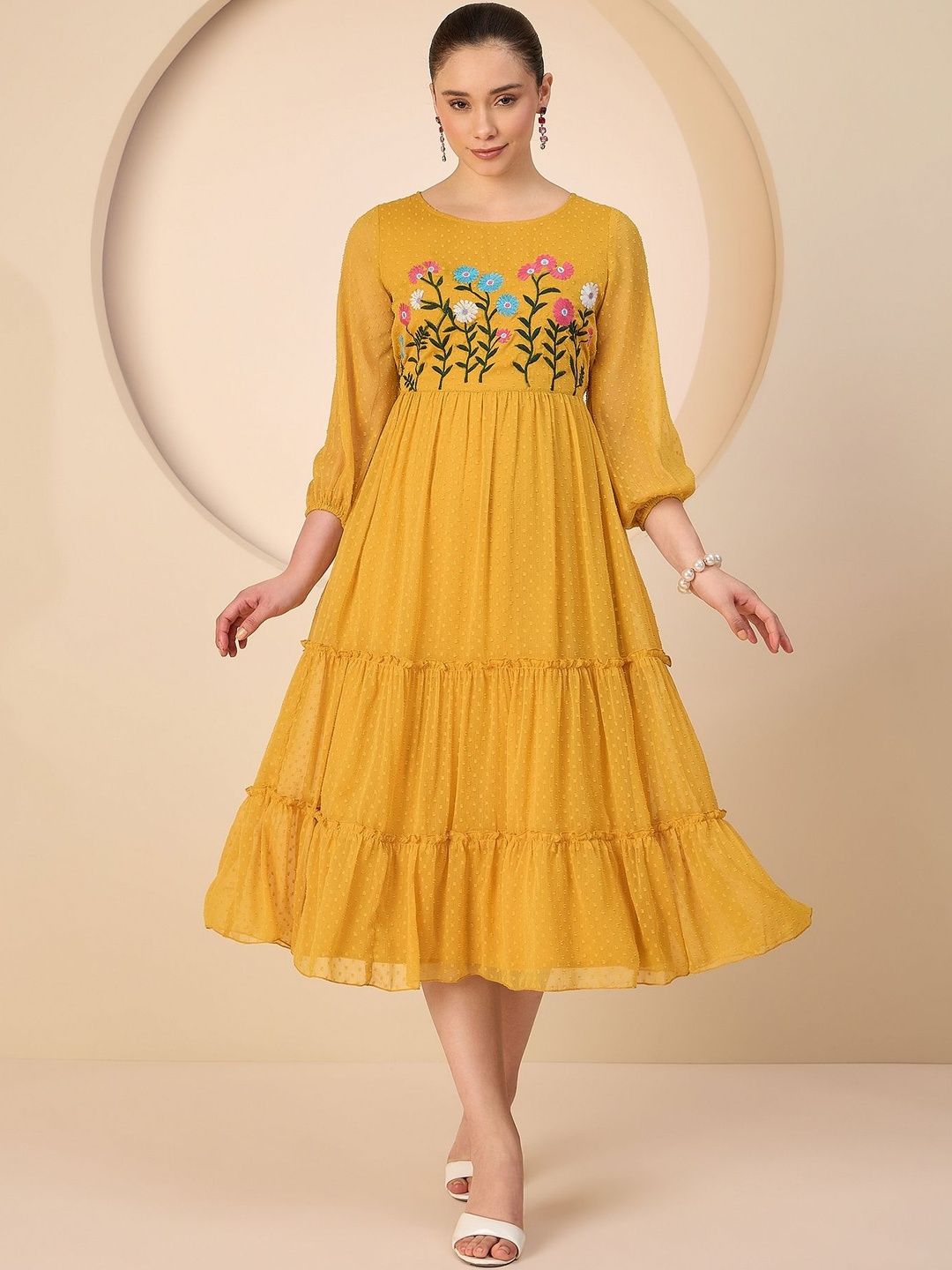 Chiffon Fit & Flare Midi Dress Antheaa Embroidered Bohemian Chiffon Fit & Flare Midi Dress