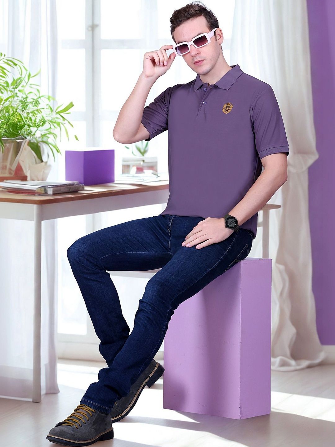 FLOSBERRY Men Polo Collar T-shirt