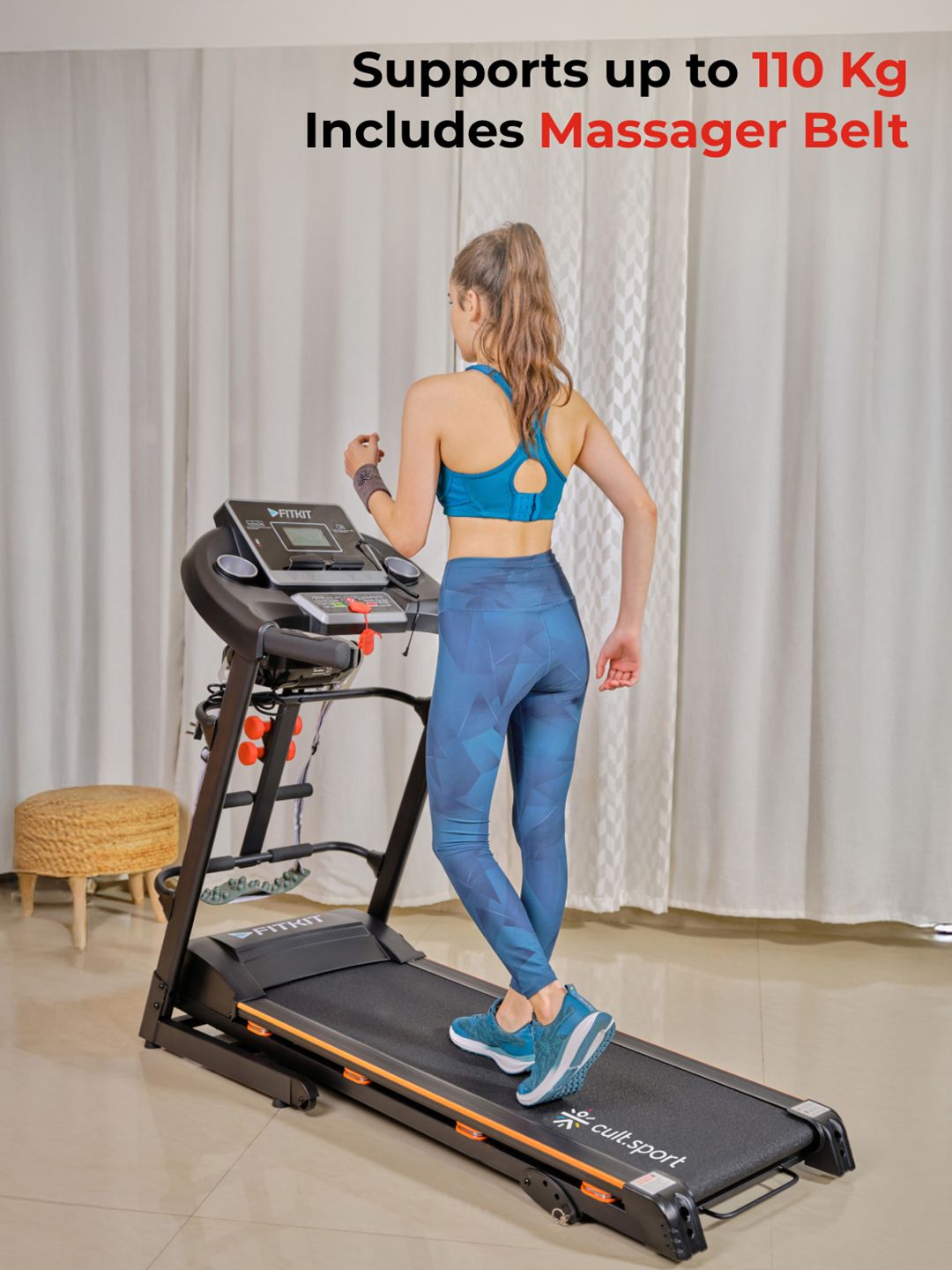 FITKIT FITKIT By Cult FT100M 4.5HP Peak Motorized Treadmill With Massager