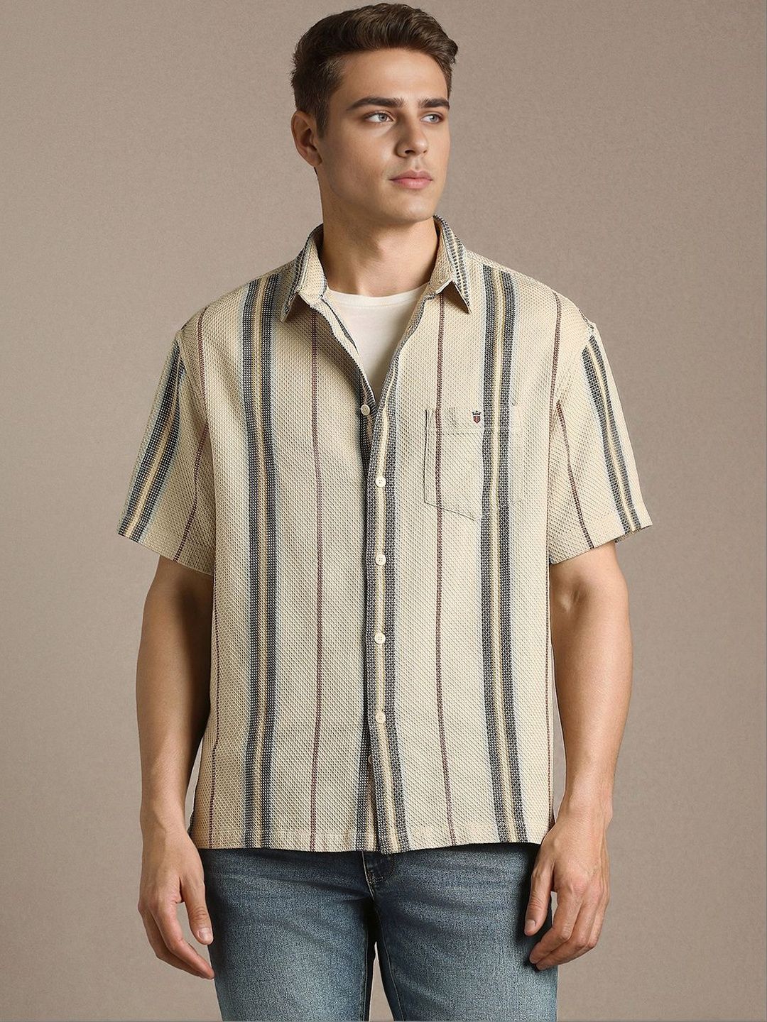 Louis Philippe Jeans Louis Philippe Jeans Men Boxy Striped Casual Shirt