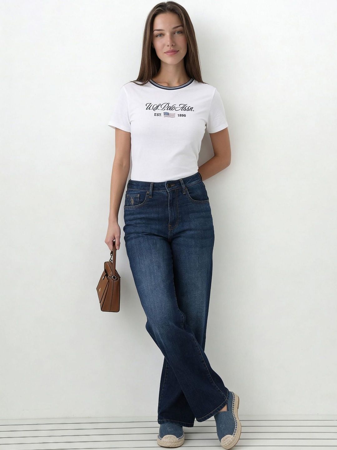 Women Straight Fit Jeans U.S. Polo Assn. Women Straight Fit High-Rise Dark Blue Lightweight Stretchable Jeans