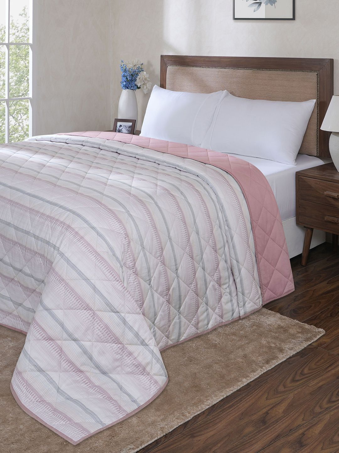 MASPAR MASPAR Red & White Striped Lightweight AC Room Single Bed Quilt